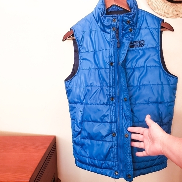 Aeropstale Blue Puffer Vest size Small Full Zip logo - Picture 4 of 8
